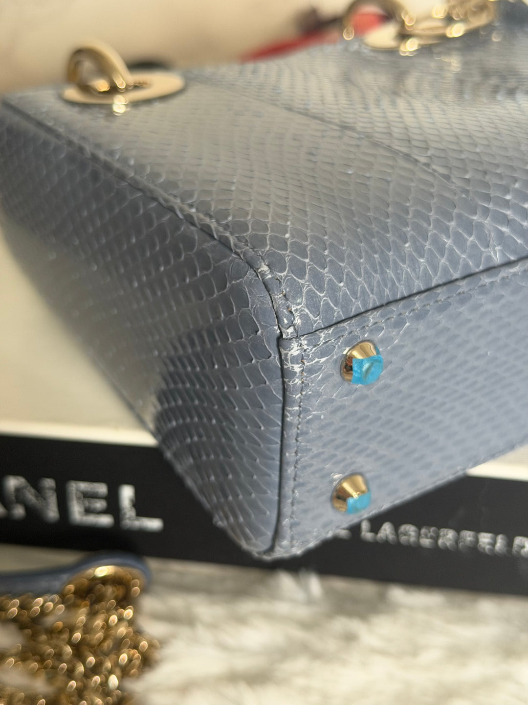 DIOR Lady Dior MINI in Blue Grey Python Leather LGHW 2020