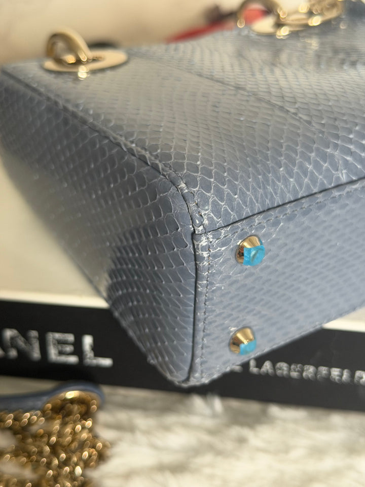 DIOR Lady Dior MINI in Blue Grey Python Leather LGHW 2020