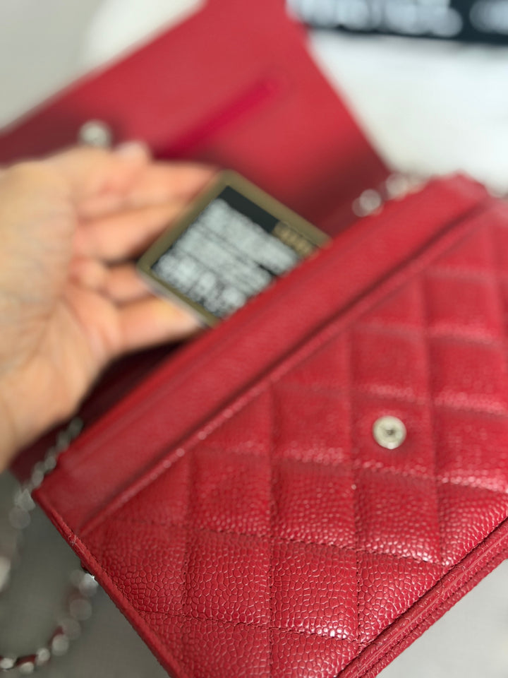 CHANEL series 19 Red Caviar Classic Wallet on chain (WOC) SHW 2014/2015