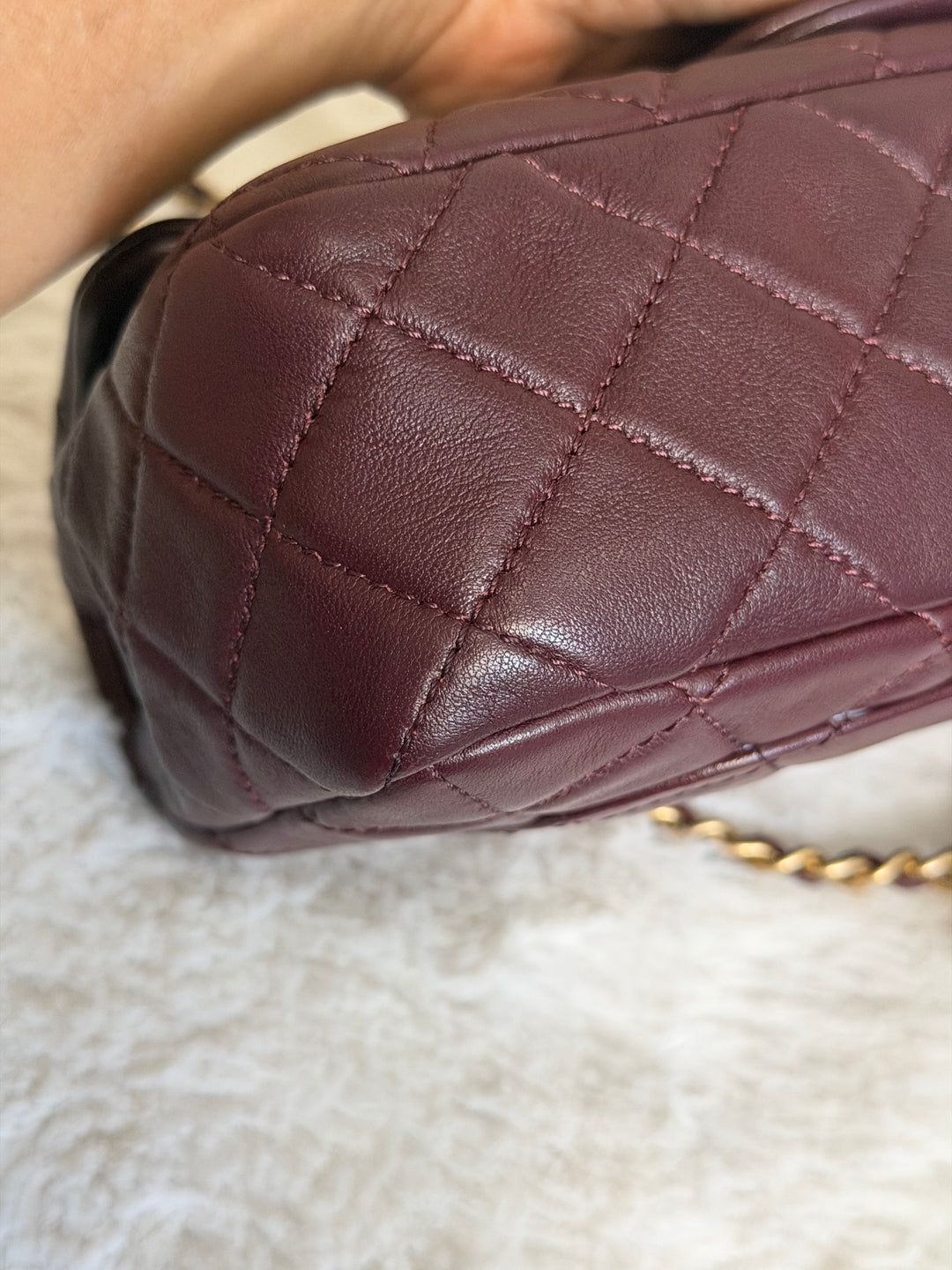 CHANEL 21B Burgundy Lambskin Aged GHW Pearl Crush Mini Rectangular Flap Bag 2021