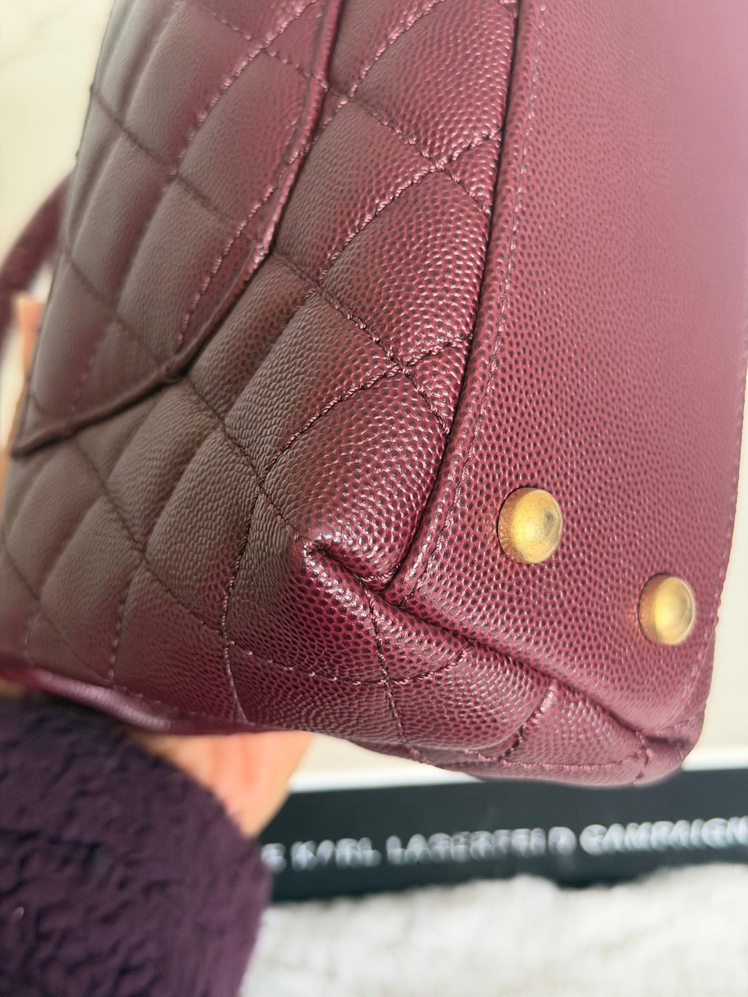 CHANEL series 26 Burgundy Caviar Aged GHW Coco Handle Flap Bag size SMALL with Pink sea snake handle 2018