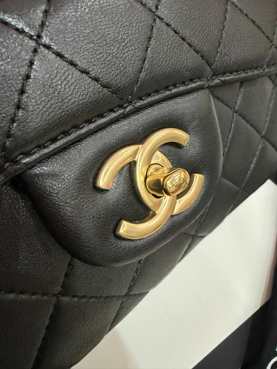 CHANEL Black Lambskin Brushed GHW Mademoiselle Chic Jumbo Single Flap Bag
