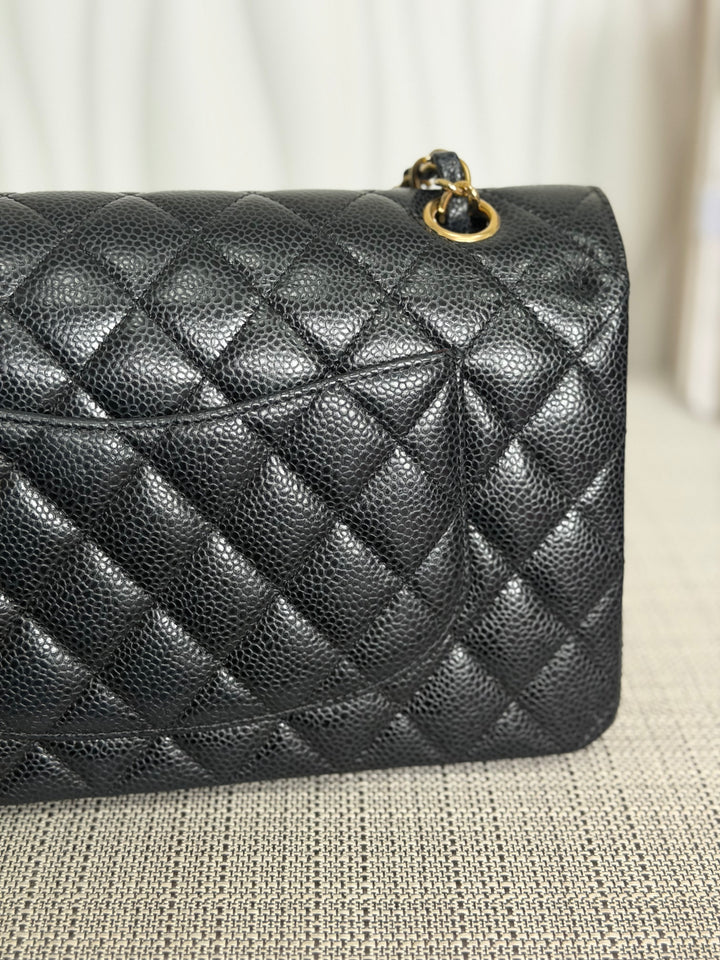 CHANEL 2022 Black Caviar GHW Timeless Classic Medium ML 11.12 Double Flap Bag