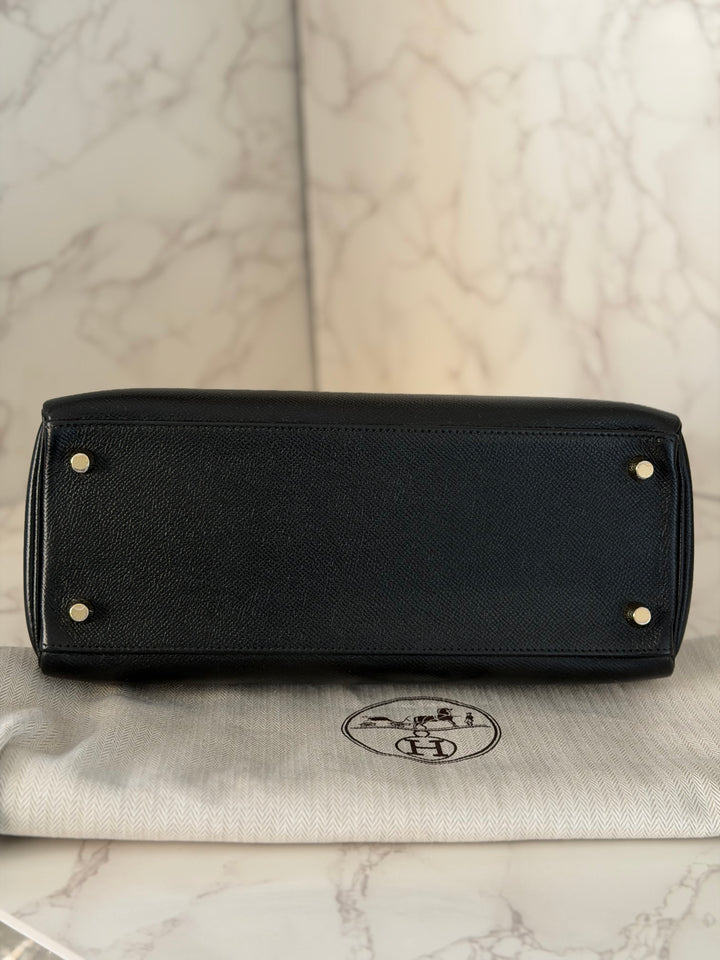 Hermes Noir/Black Epsom Leather GHW Kelly 28 stamp N 2010