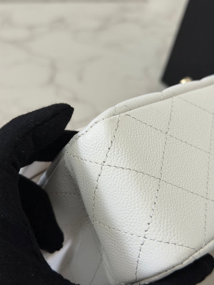 CHANEL 2023 White Caviar LGHW Medium ML Timeless Classic Double Flap Bag