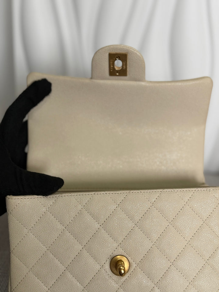 CHANEL 21S series 31 Beige Caviar Aged GHW Mini Rectangular Flap Bag with Top Handle 2021
