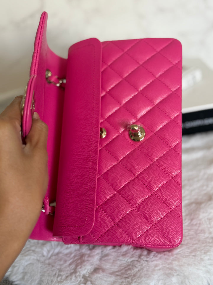 CHANEL 22P/K Hot Barbie Pink Caviar LGHW Small Timeless Classic Double Flap Bag 2022