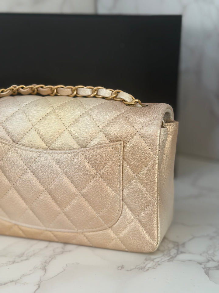 CHANEL 22P Gold Silver Ombré Goat skin Mini Rectangular Flap Bag with Aged GHW 2022