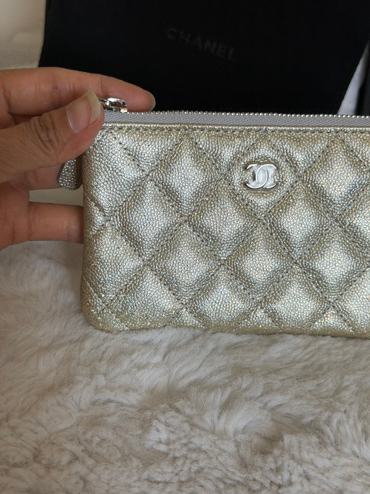 CHANEL 21K Glittery Silver Caviar SHW Mini O Case/Pouch 2021