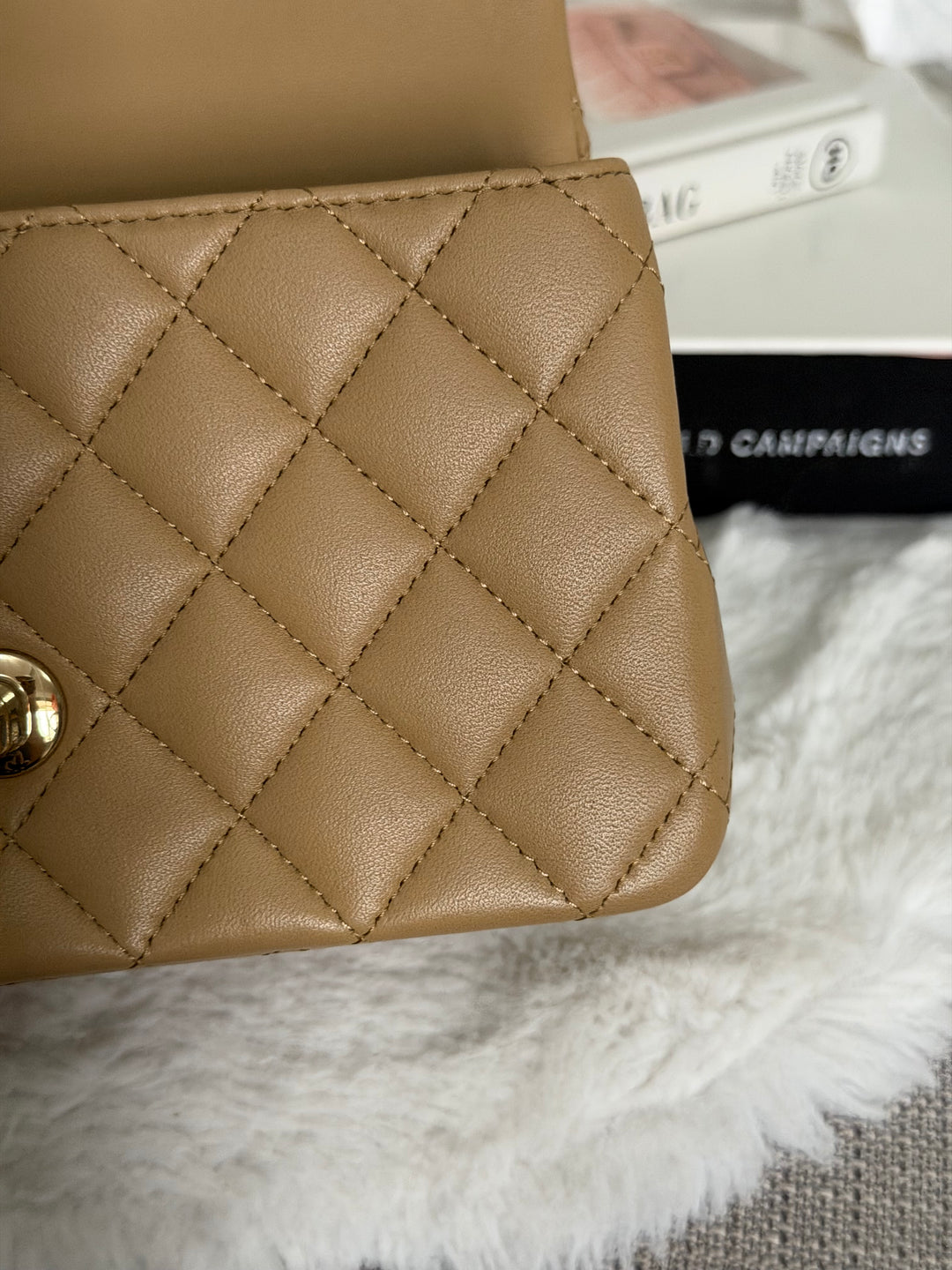 CHANEL Dark Beige Lambskin LGHW Mini Rectangular Flap Bag with Top Handle 2023