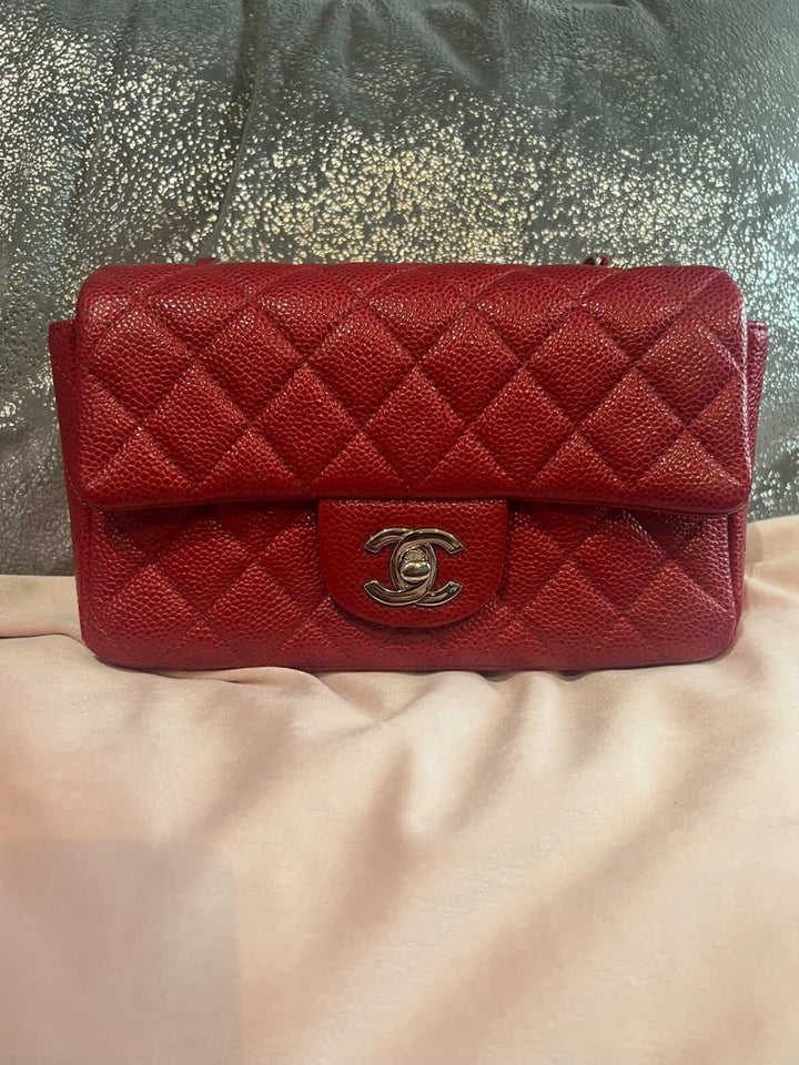 CHANEL series 20 15C 2015 True Pearly Red Caviar SHW Mini Rectangular Flap Bag