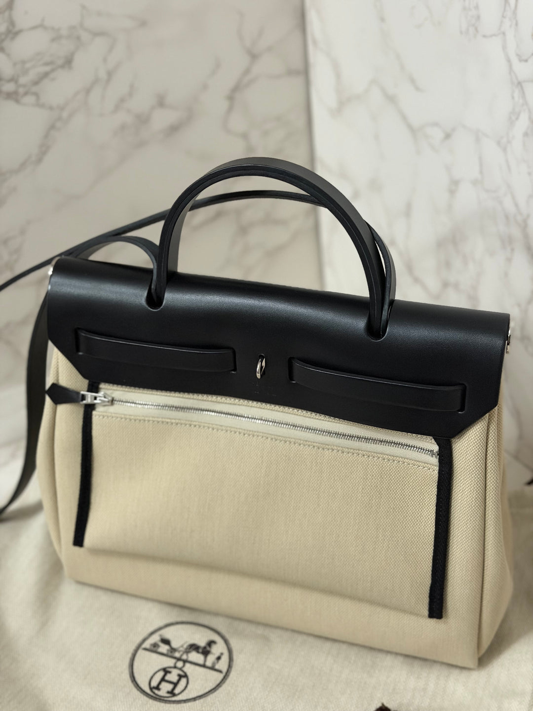 Hermes Herbag Zip 31 Bag in Noir/Beton Palladium Hardware