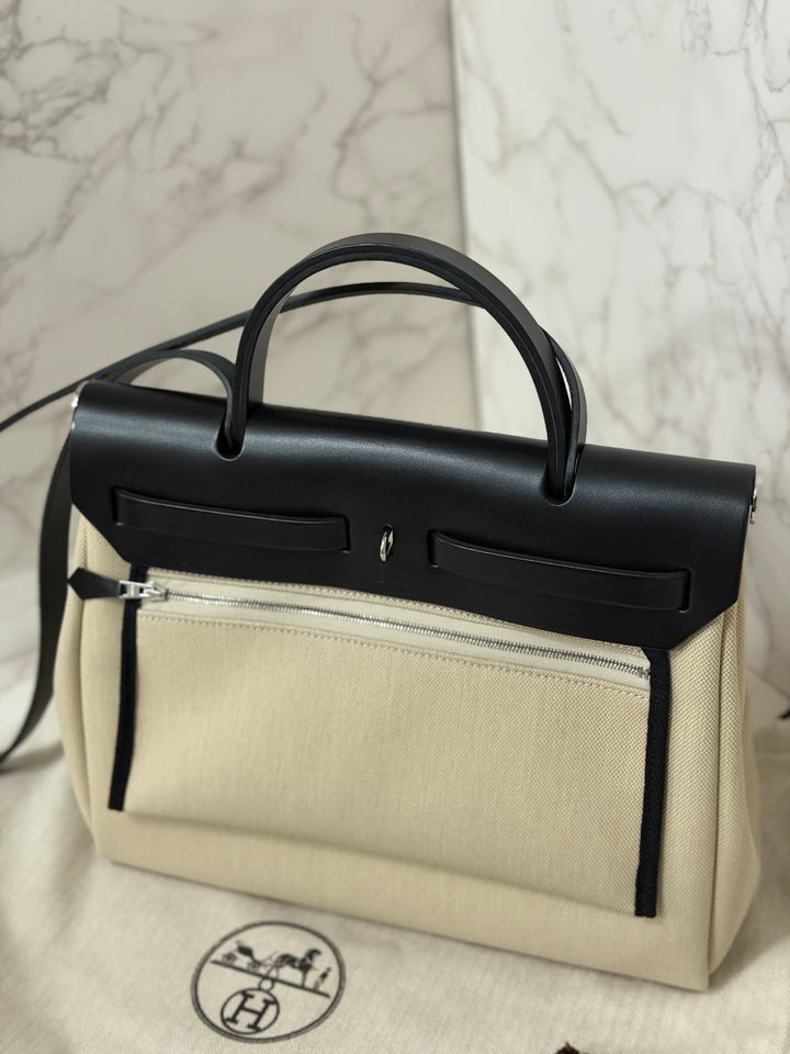 Hermes Herbag Zip 31 Bag in Noir/Beton Palladium Hardware