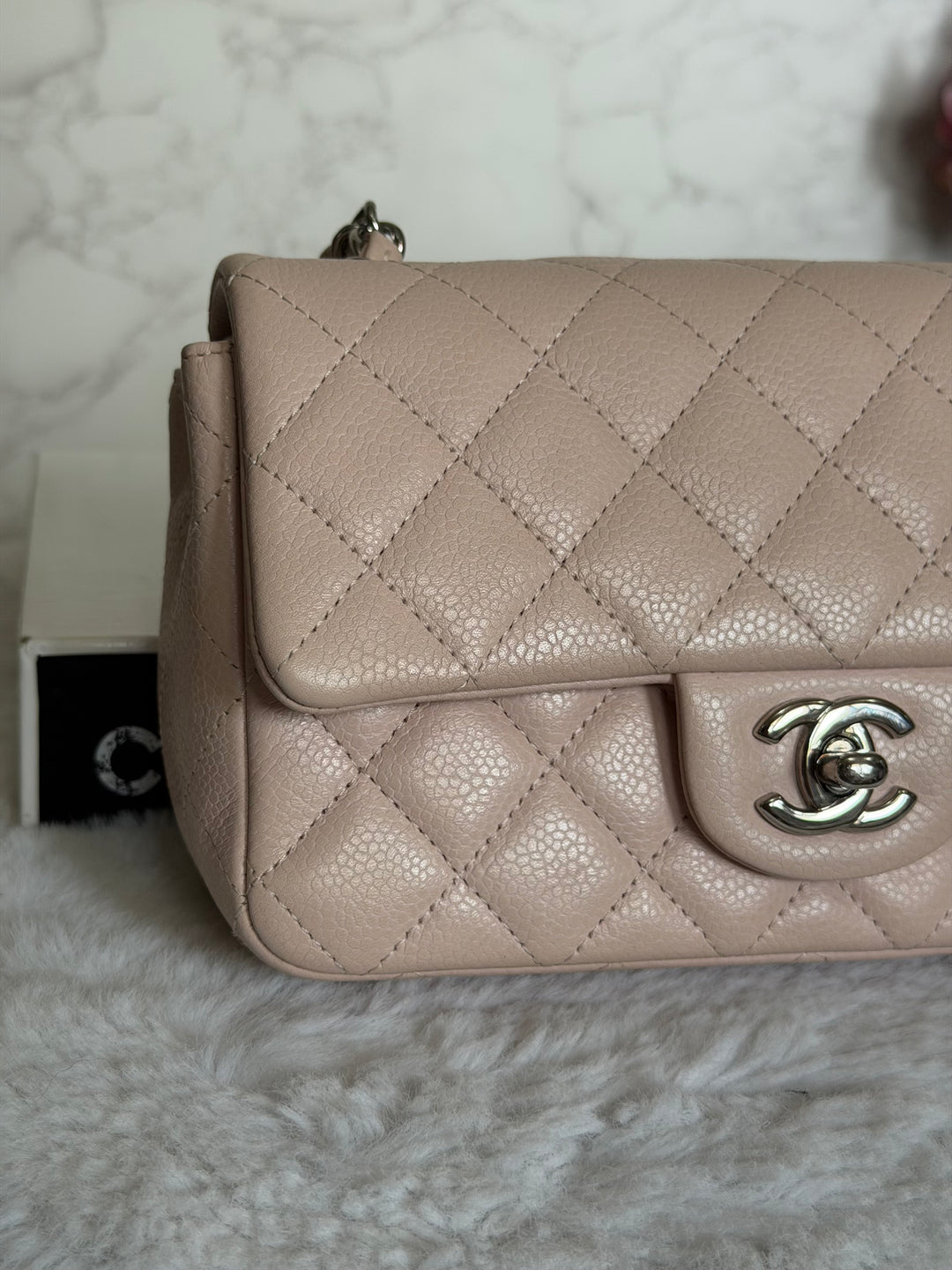 CHANEL series 18 Light Sakura Pink Caviar SHW Mini Rectangular Flap Bag 2014 14C collection