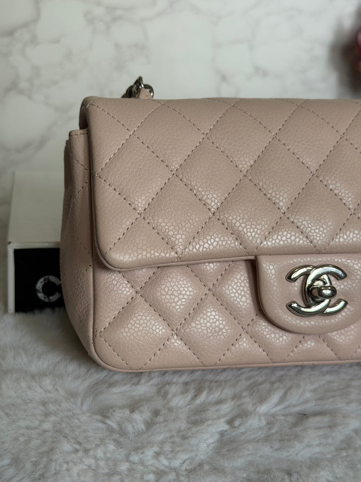CHANEL series 18 Light Sakura Pink Caviar SHW Mini Rectangular Flap Bag 2014 14C collection