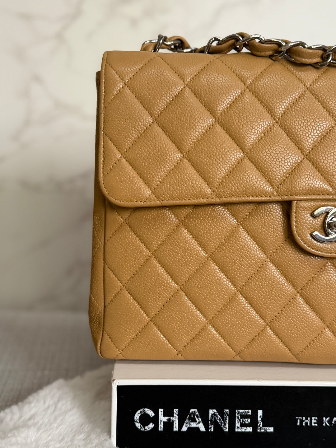 CHANEL series 6 Dark Beige Caviar SHW Vintage Jumbo Single Flap Bag