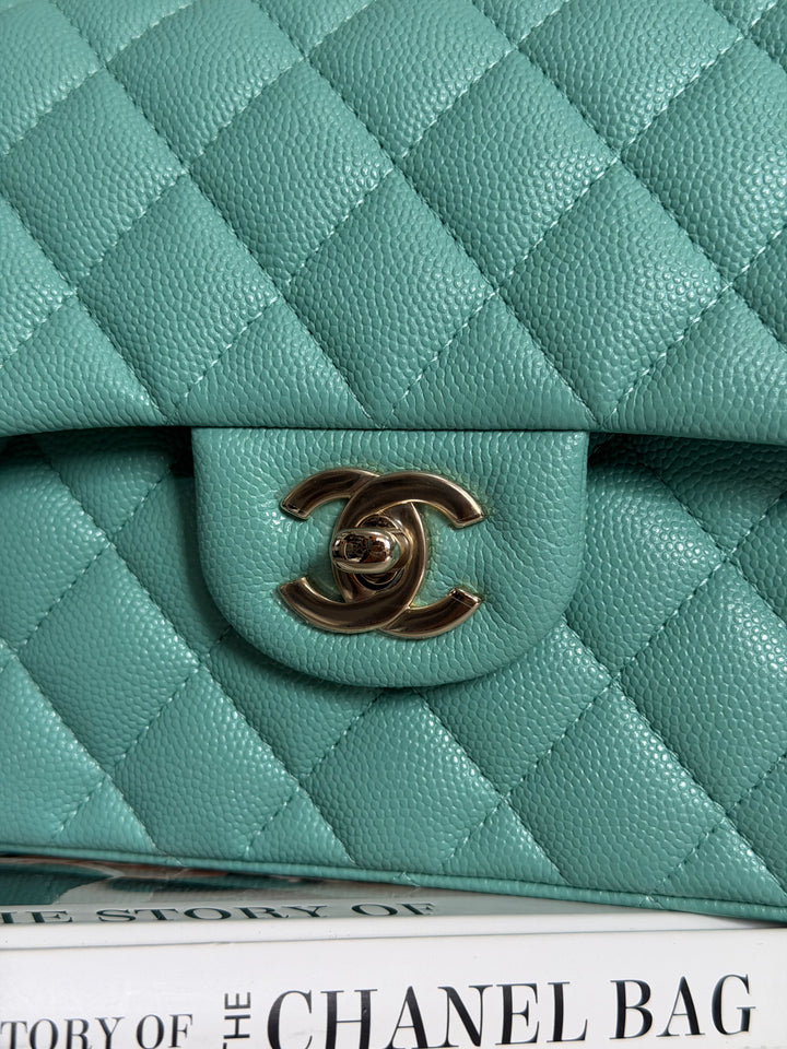 CHANEL 21S series 31 Tiffany Green/Blue Caviar LGHW Small Timeless Classic Double Flap Bag 2021 super rare