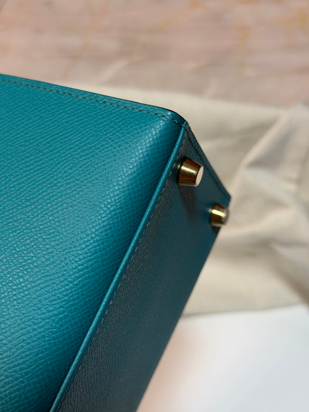 Hermes Kelly 28 Sellier Epsom Leather SO Bleu Paon GHW Stamp D 2019