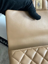 Load image into Gallery viewer, Chanel 22B 2022 Fall/Winter collection Dark Beige Lambskin Top Handle with gold metal plate and antique GHW Mini Rectangular Flap bag
