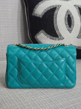 Load image into Gallery viewer, Chanel series 23 17C 2016/2017 Cruise Collection Turquoise Caviar Champagne GHW Classic Mini Rectangular Flap Bag with Edge stitching
