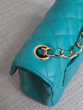 Load image into Gallery viewer, Chanel series 23 17C 2016/2017 Cruise Collection Turquoise Caviar Champagne GHW Classic Mini Rectangular Flap Bag with Edge stitching
