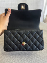 Load image into Gallery viewer, Chanel Black Lambskin Mini Rectangular Flap Bag with Top Handle and Champagne GHW
