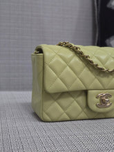 Load image into Gallery viewer, Chanel 23C 2022/2023 Cruise Collection Pastel Lime Green Lambskin Mini Rectangular Flap Bag with Champagne GHW
