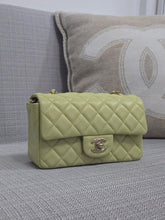Load image into Gallery viewer, Chanel 23C 2022/2023 Cruise Collection Pastel Lime Green Lambskin Mini Rectangular Flap Bag with Champagne GHW
