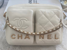 Load image into Gallery viewer, Chanel 22C White Calfskin GHW Small Camera Case Bag with Adjustable Strap
