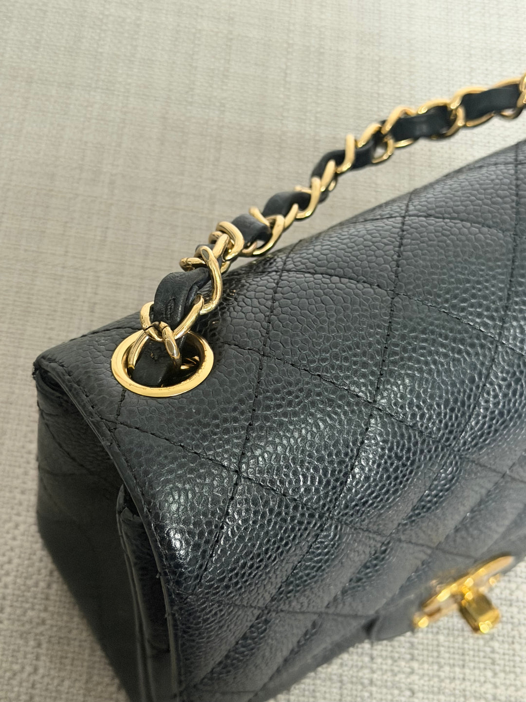 CHANEL series 13 Black Caviar GHW Vintage Square Mini Flap Bag with Edge stitching