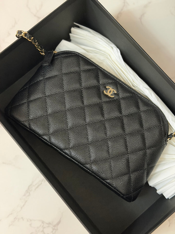 CHANEL Black caviar LGHW Vanity Bag with Chain