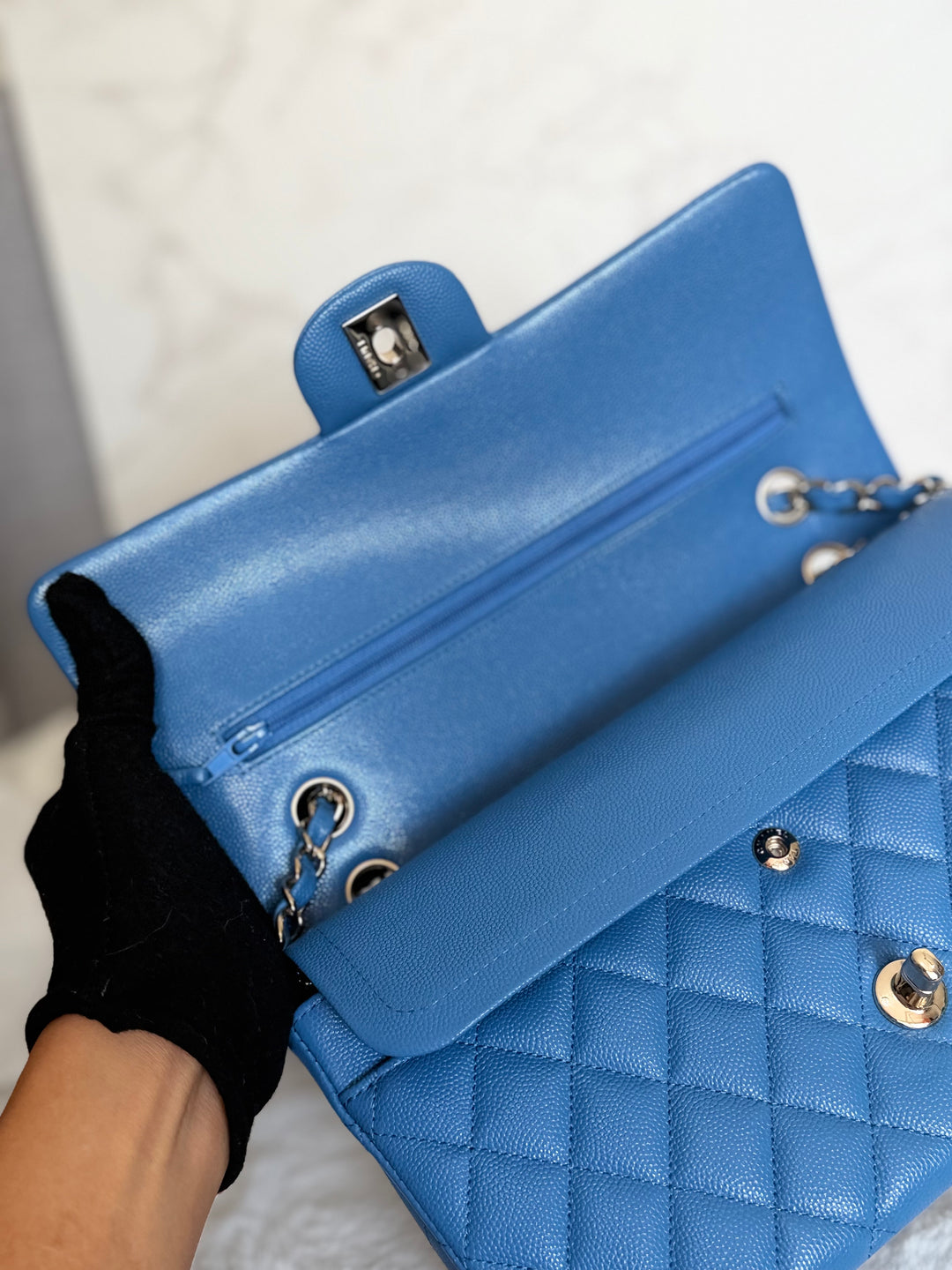 Chanel series 30 2020 Blue Caviar LGHW Medium ML timeless Classic double Flap Bag