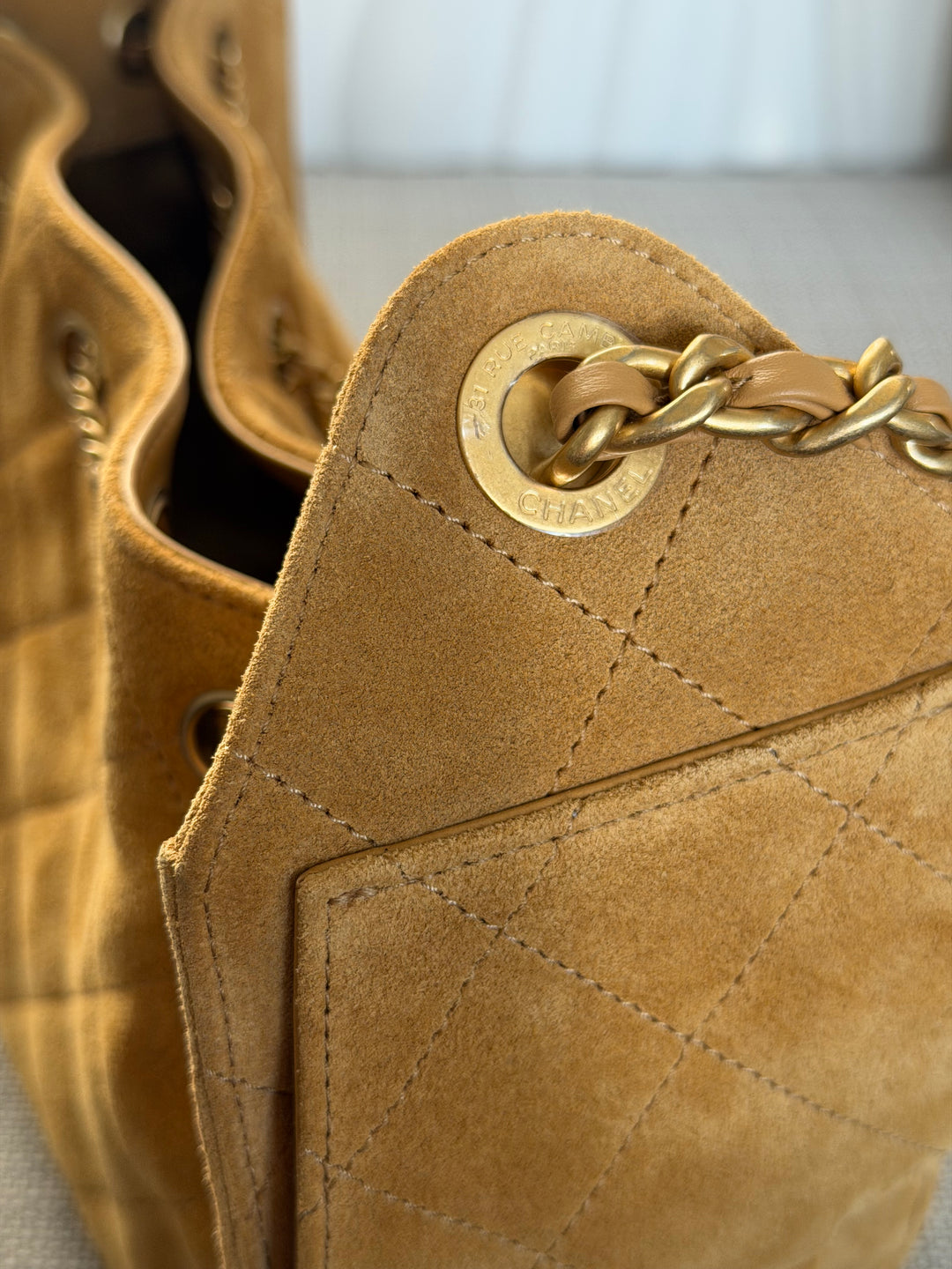 CHANEL 26C Dark Beige Camel Suede U5319 Aged GHW Mini 25 Hobo Bag