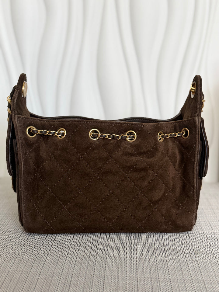 CHANEL 26C collection 2025/2026 Brown Suede Leather Mini 25 Hobo Bag with aged GHW
