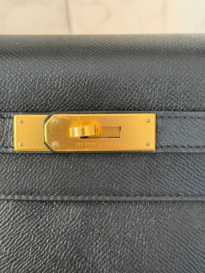 Hermes Noir/Black Epsom Leather GHW Kelly 28 stamp N 2010