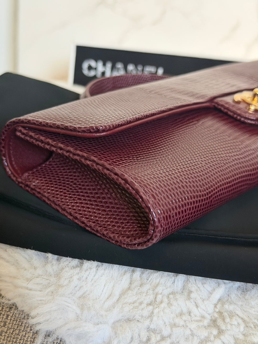 CHANEL 26A Matthieu Blazy Clutch with Top Handle in Burgundy Lizard-Embossed Calfskin with Light Gold Hardware 2026