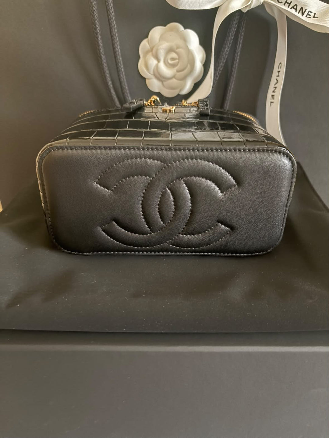 CHANEL 26A Croc Embossed Calf Skin Vanity with top handle Shiny GHW 2026