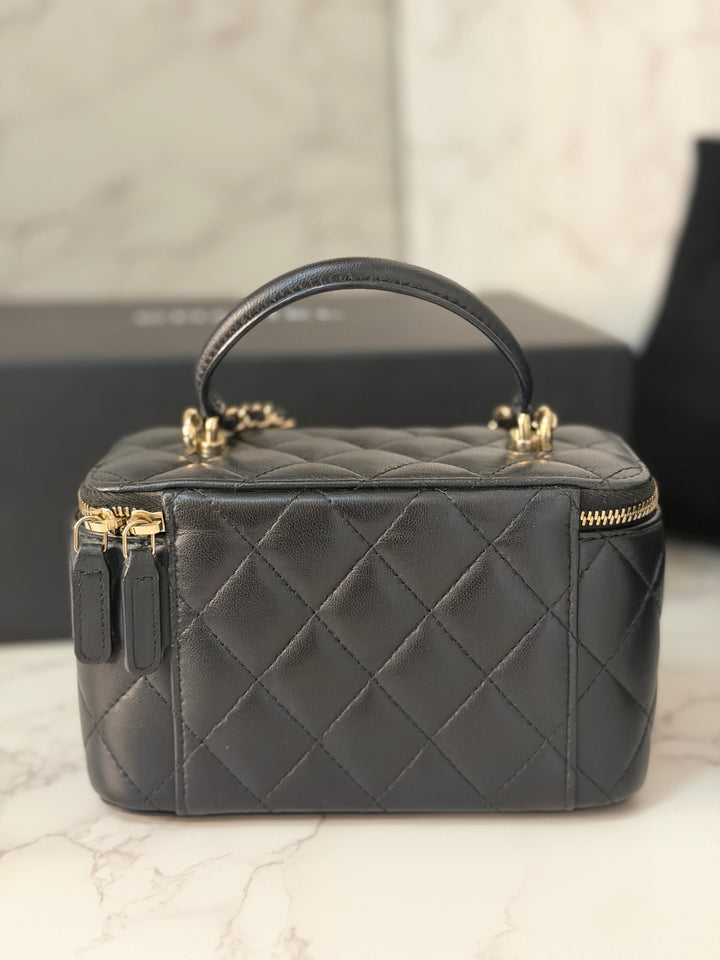 CHANEL series 31 Black Lambskin LGHW Small Vanity Case with Chain and Leather Top Handle