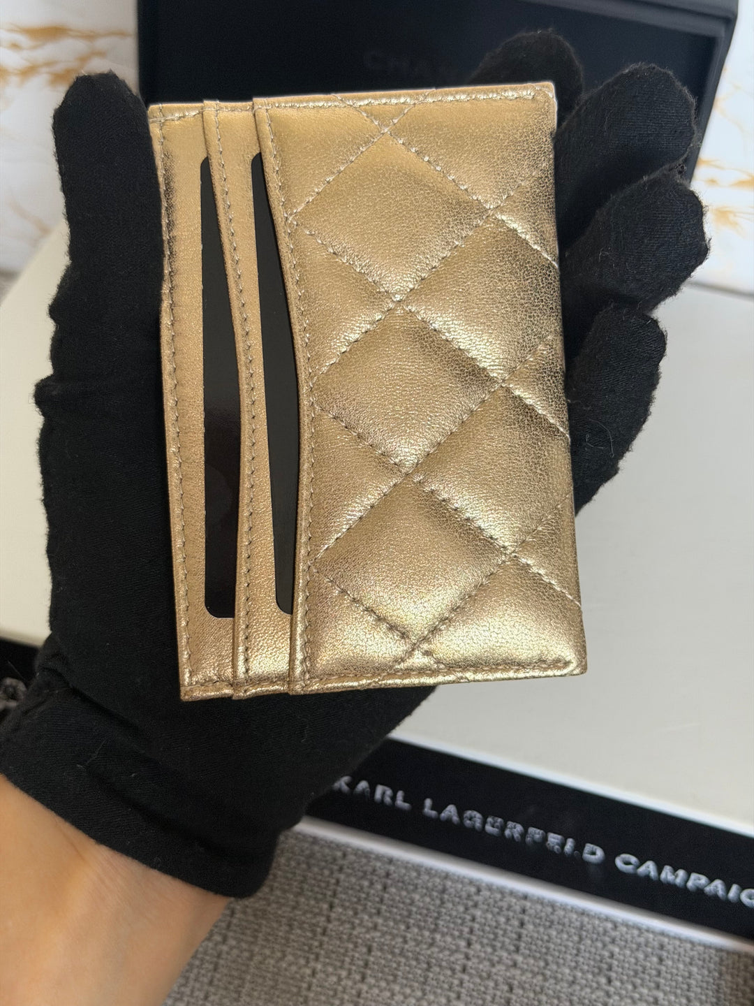 CHANEL Gold Metallic Lambskin LGHW Classic Flat Card Holder 2022