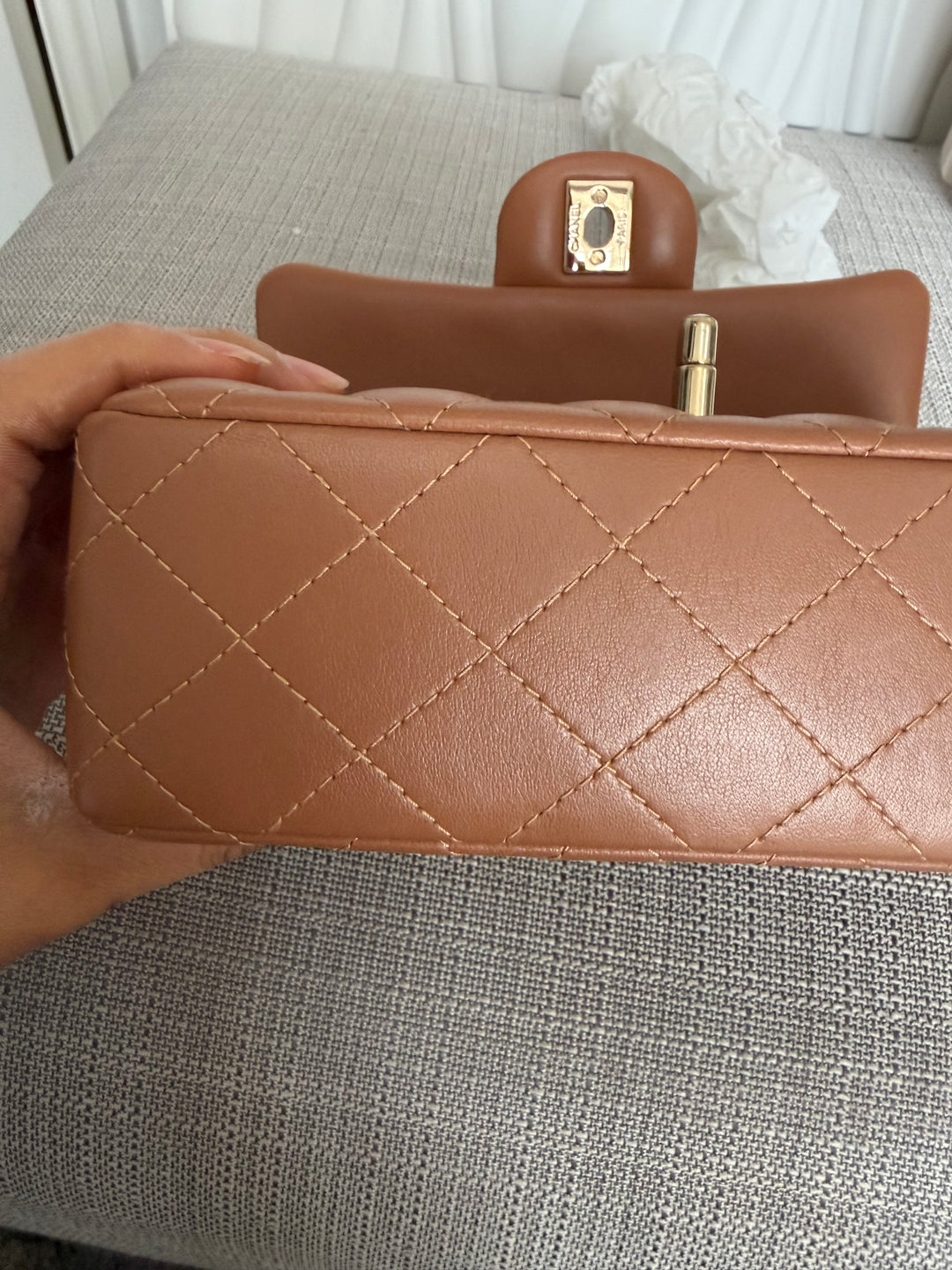 CHANEL 22S collection Caramel Brown NB356 Lambskin LGHW Mini Rectangular Flap Bag 2022