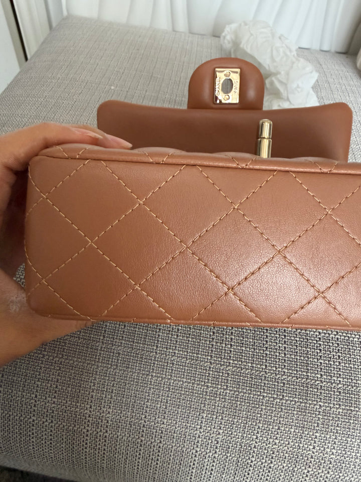 CHANEL 22S collection Caramel Brown NB356 Lambskin LGHW Mini Rectangular Flap Bag 2022