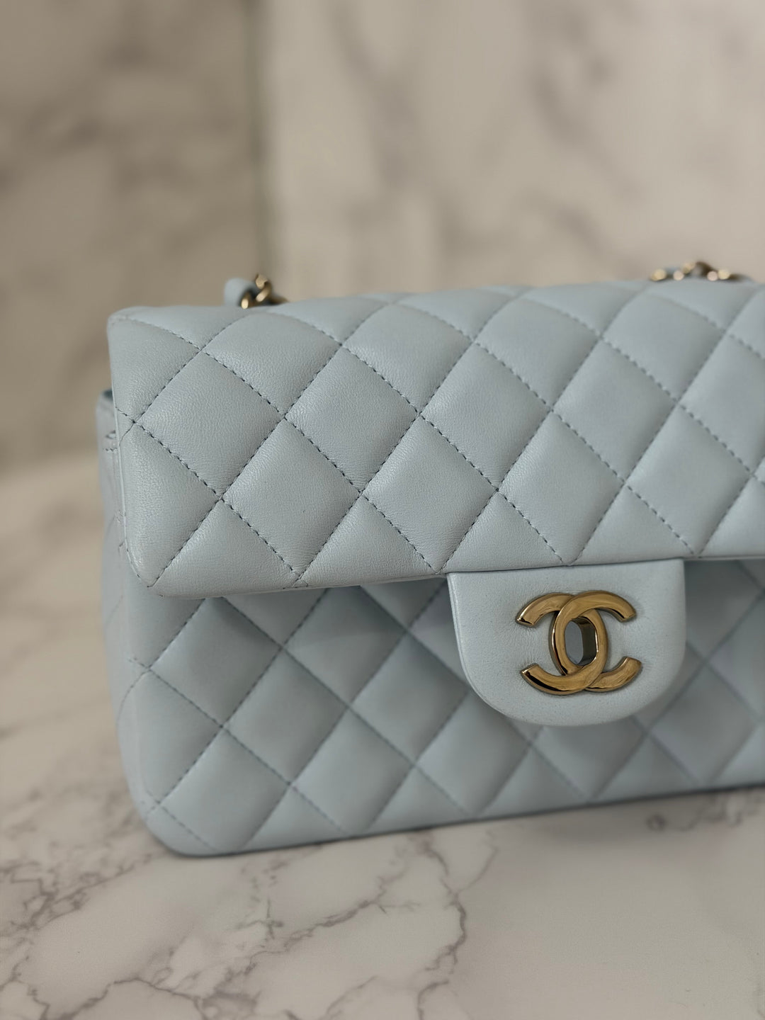 CHANEL 25S collection 2025 Light Baby Blue Lambskin LGHW Mini Rectangular Flap Bag