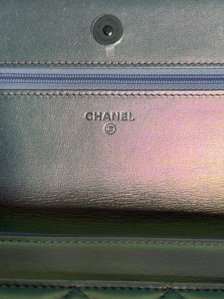 CHANEL Silver Lambskin SHW Classic Wallet on Chain (WOC) 2022