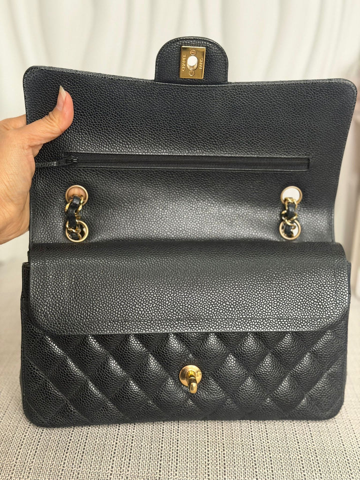 CHANEL Series 24 2017 Black Caviar GHW Medium M/L 11.12 Timeless Classic Double Flap Bag