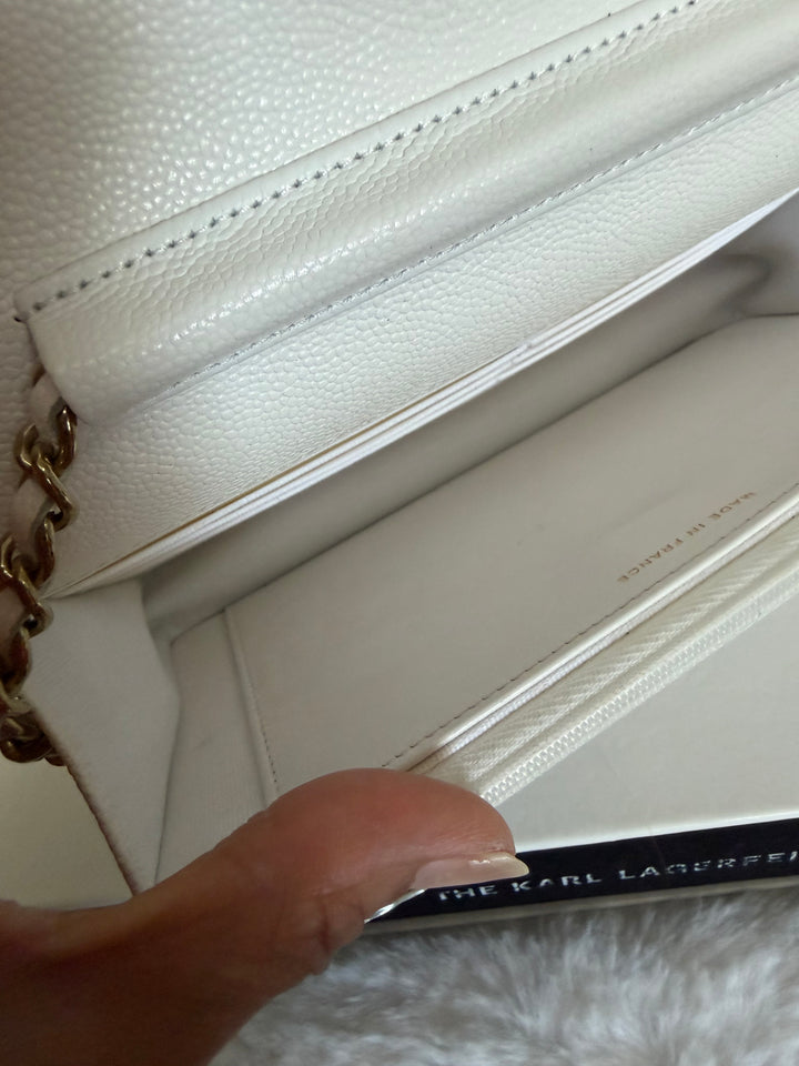 CHANEL White Caviar LGHW Classic Wallet on Chain (WOC) 2024