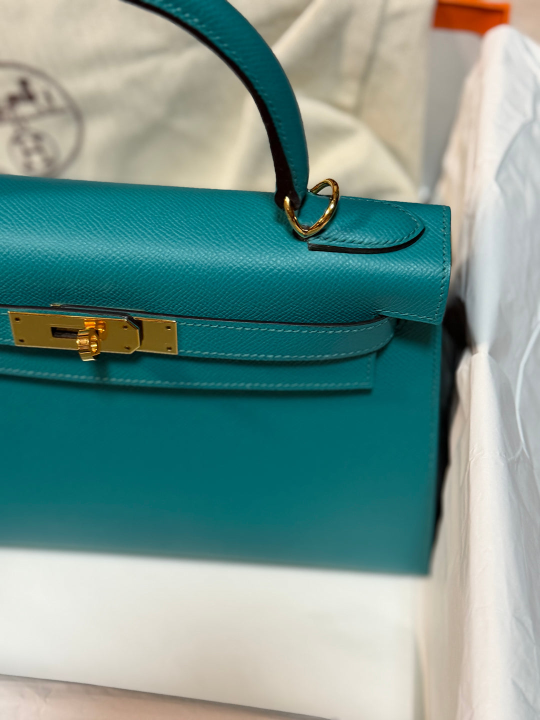Hermes Kelly 28 Sellier Epsom Leather SO Bleu Paon GHW Stamp D 2019