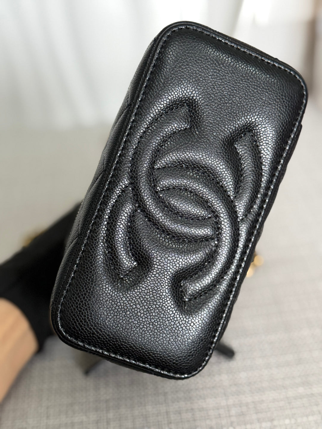 CHANEL Black Caviar Metal Top Handle Small Vanity with Chain 2025 Aged GHW