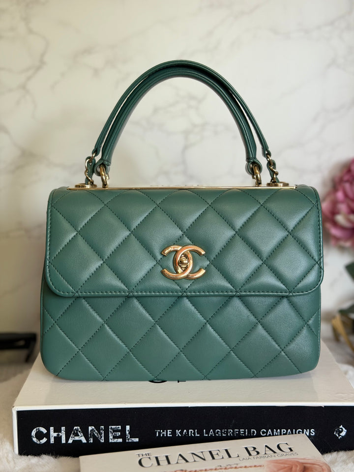 CHANEL series 26 Green Lambskin LGHW Small Trendy CC Top Handle Flap Bag 2018