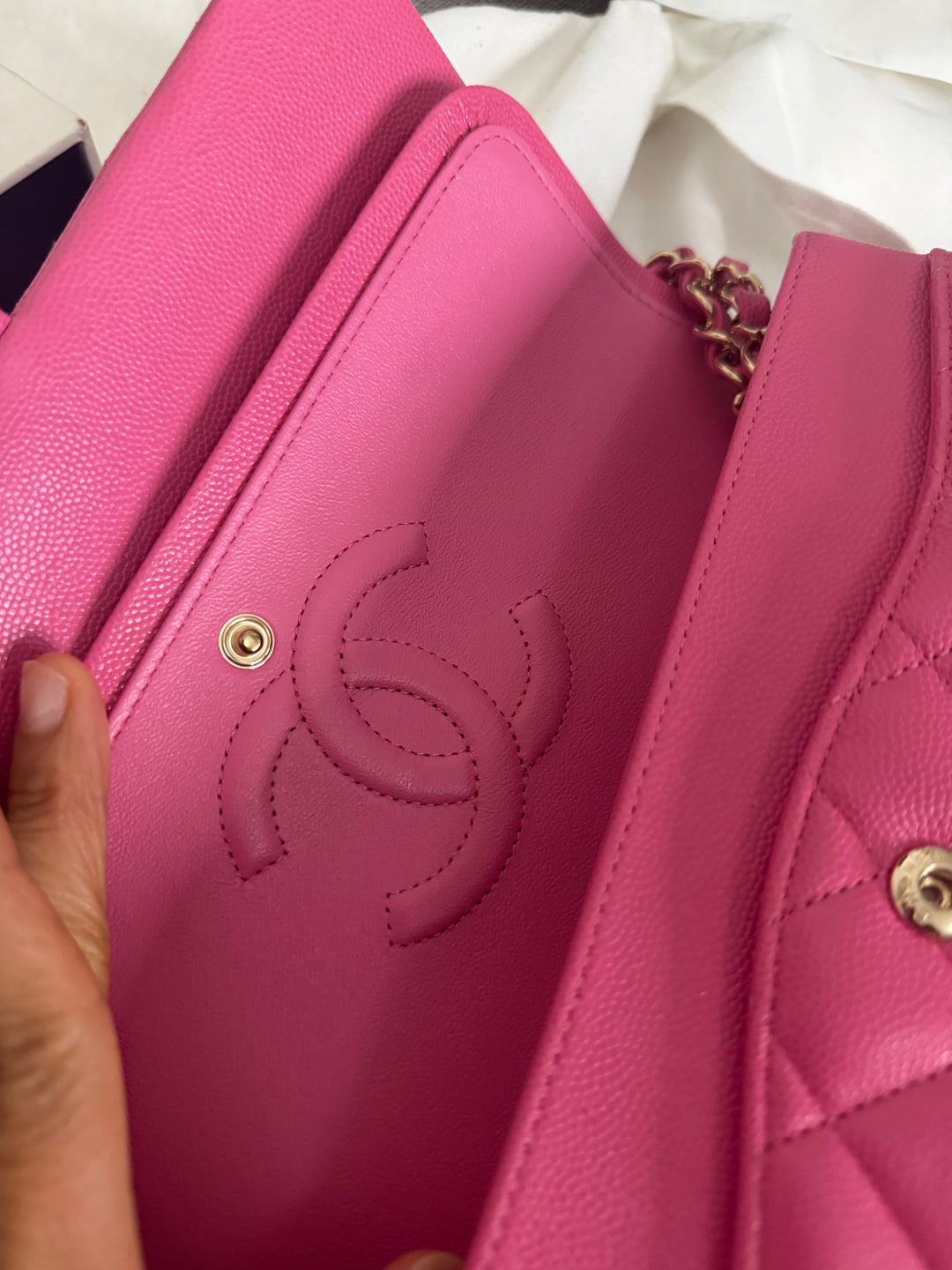 CHANEL series 27 19C Barbie Pink Caviar LGHW 11.12 Medium M/L Timeless Classic Double Flap Bag