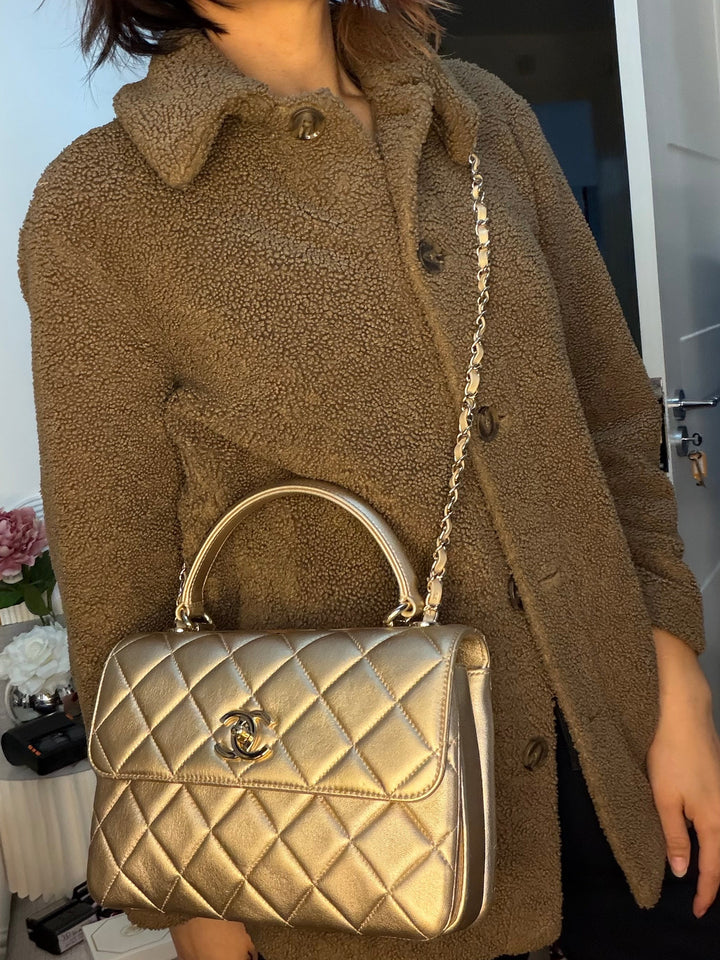 CHANEL series 30 Metallic Gold Lambskin LGHW Trendy CC top Handle Bag with non detachable Strap size SMALL 2020